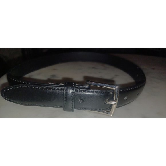 Belt Faux Leather Small Black Youth SZ About 1" x 29" Silver-Tone Buckle - Picture 1 of 3